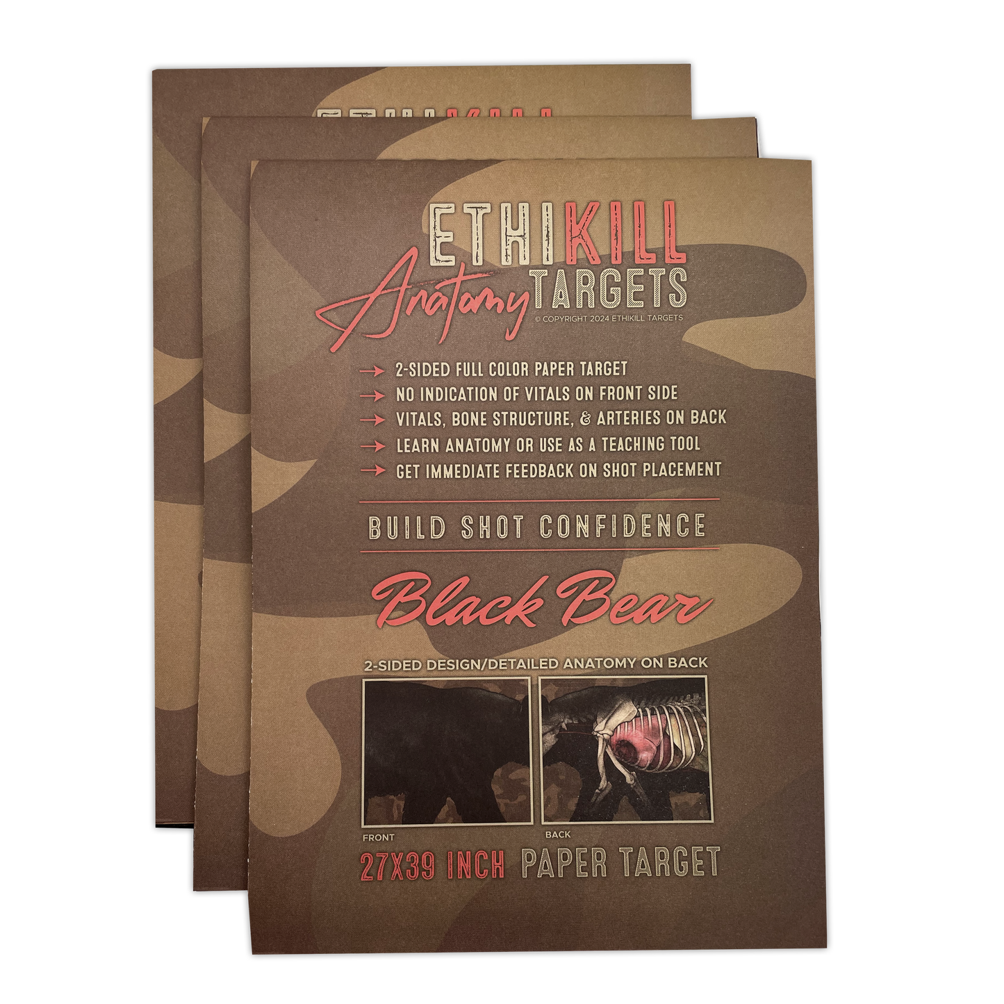 3 Pack of 2 Sided Black Bear Targets - 27x39 Inches