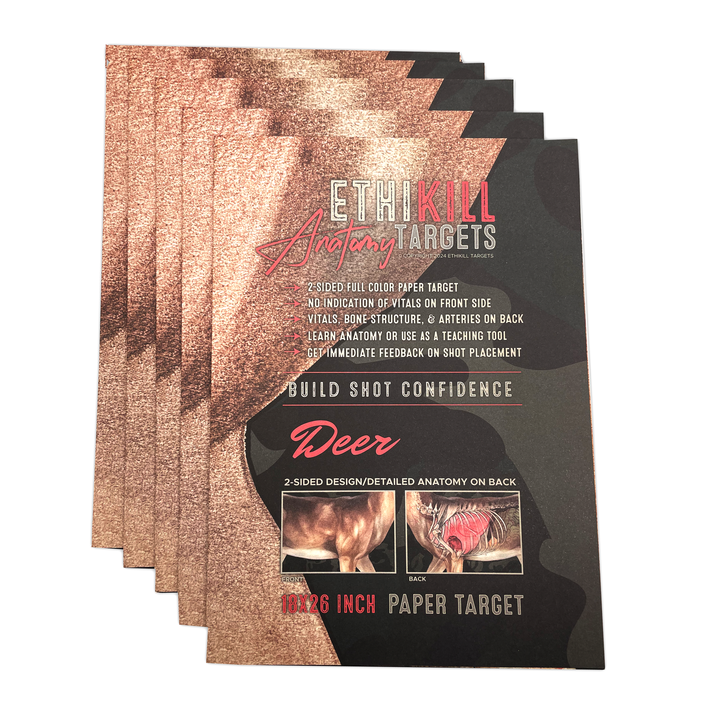 5 Pack of 2 Sided Deer Targets - 18x26 Inches
