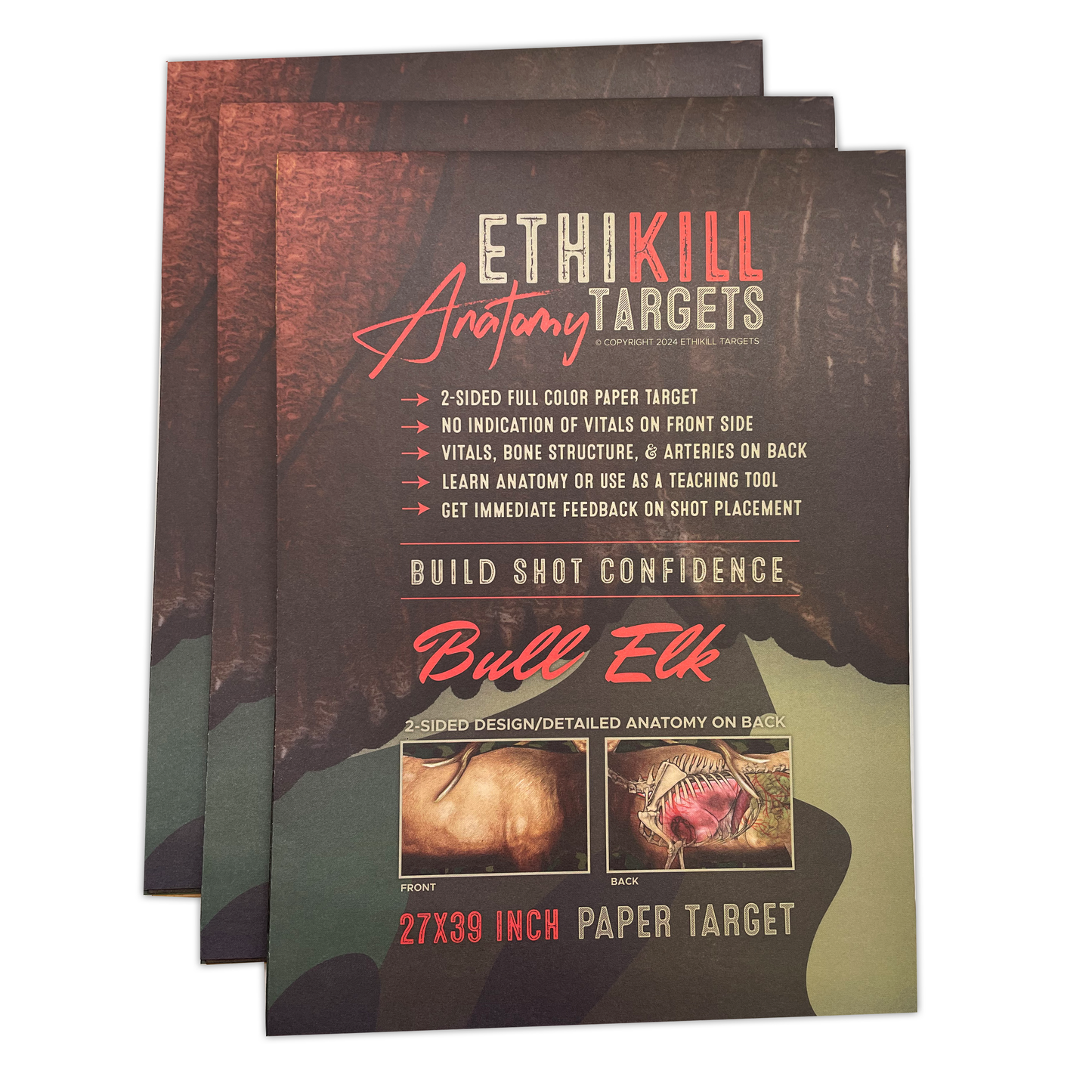 3 Pack of 2 Sided Elk Targets - 27x39 Inches