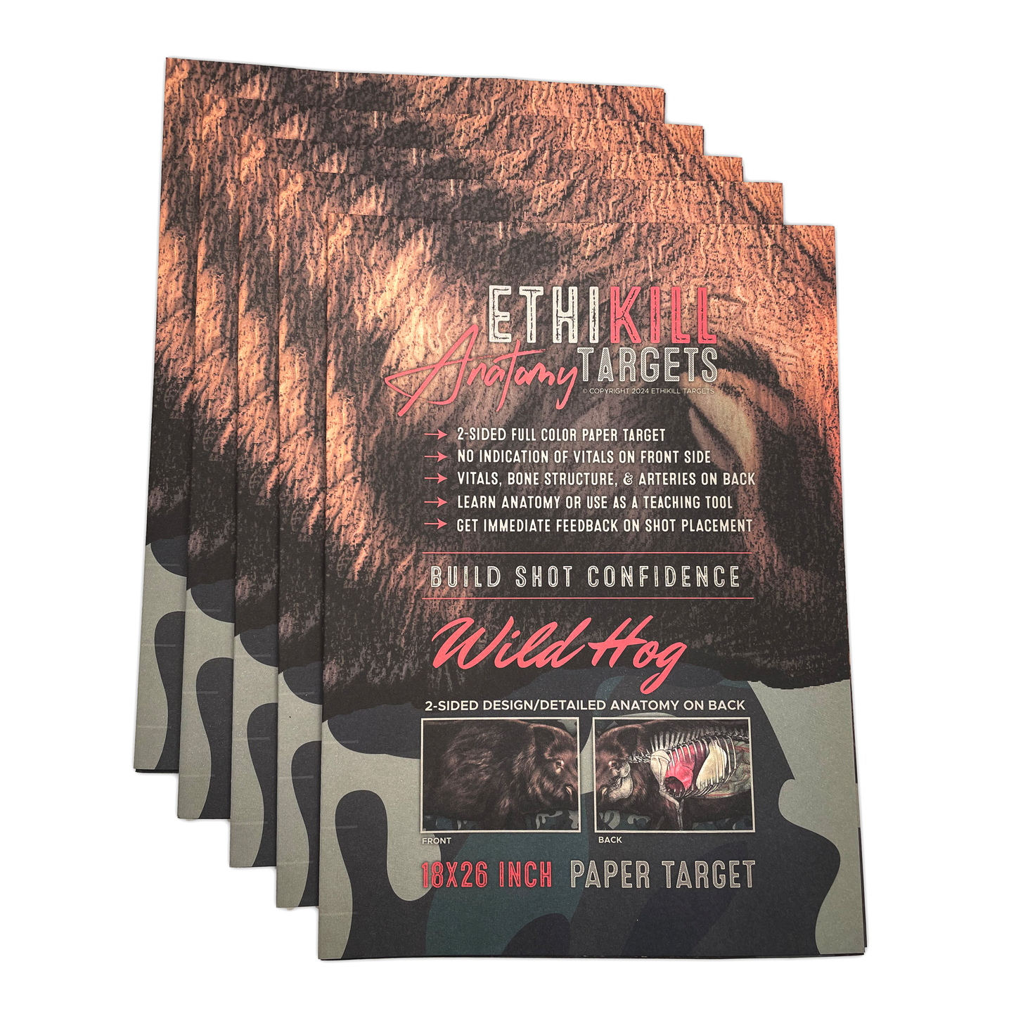 5 Pack of 2 Sided Wild Hog Targets - 18x26 Inches