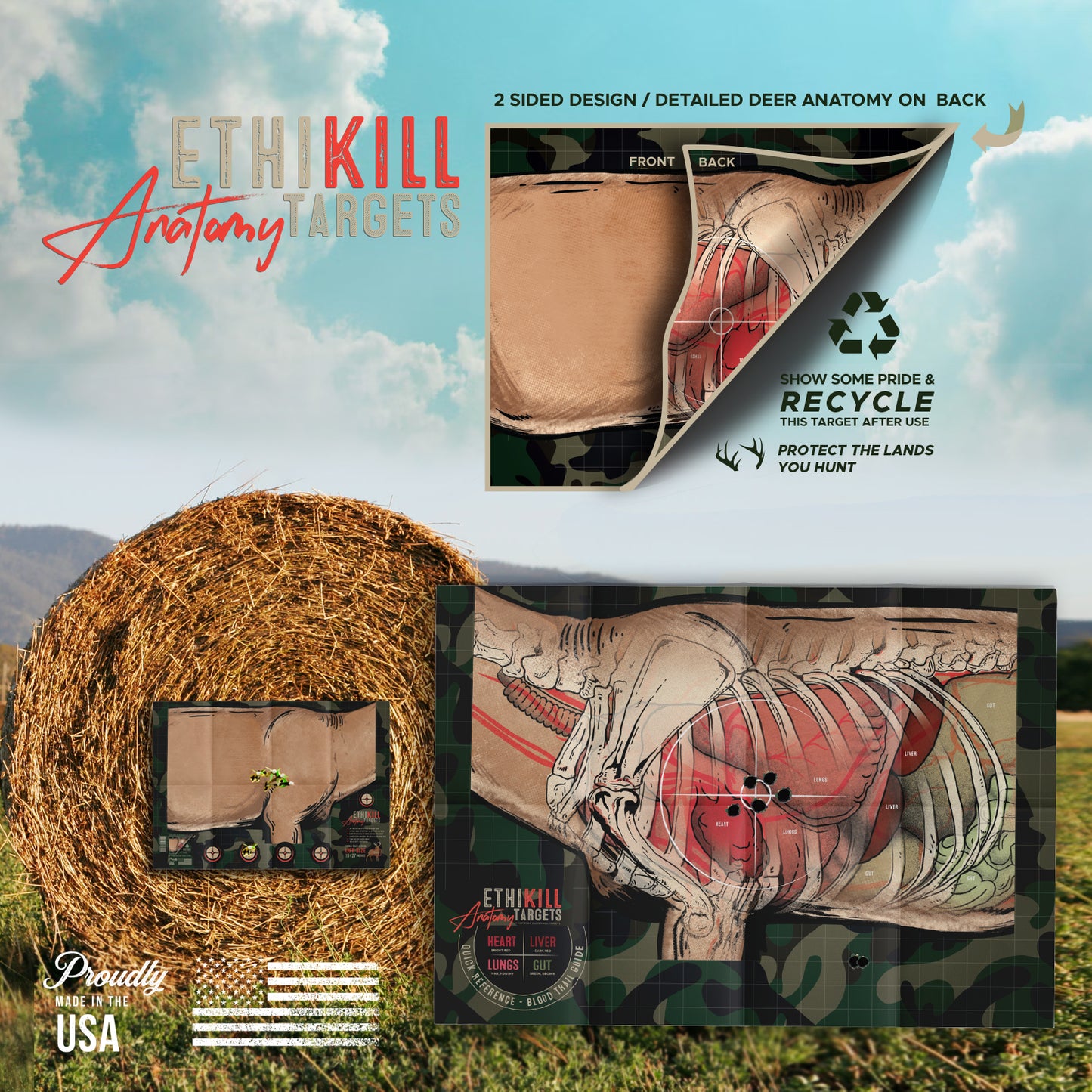 5 Pack of 2 Sided Deer Targets - 19x27 Inches