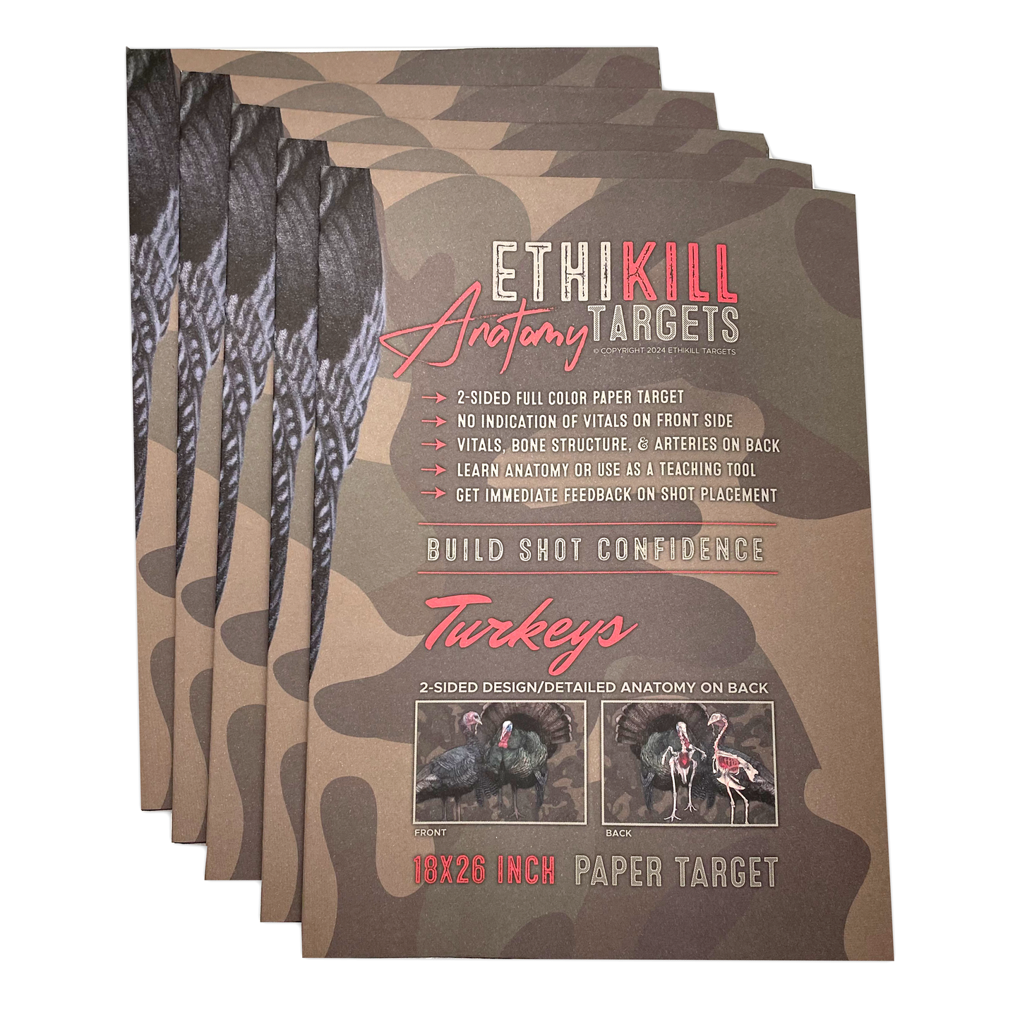 5 Pack of 2 Sided Turkey Targets - 18x26 Inches